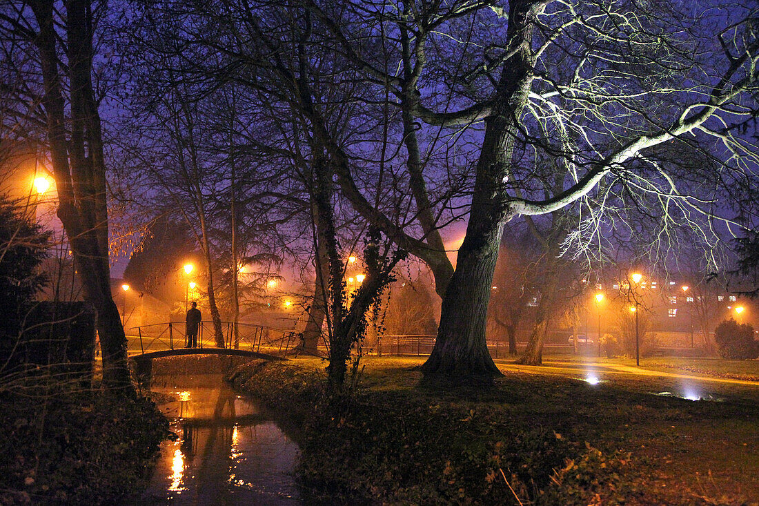 A Man Alone In A Public Garden At Night, Rugles, Eure (27), France