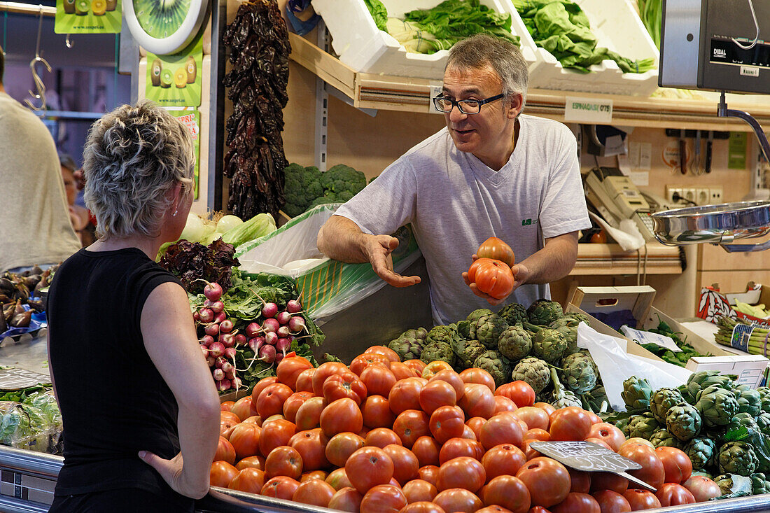 Gemüsestand, Markthalle Mercado Central, Provinz Valencia, Valencia, Spanien