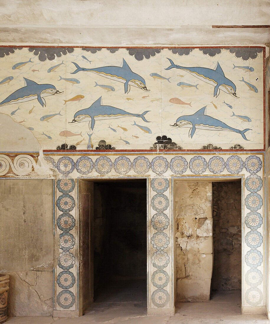 Megaron der Königin mit Delfinfresken, Palast von Knossos, Knossos, Kreta, Griechenland