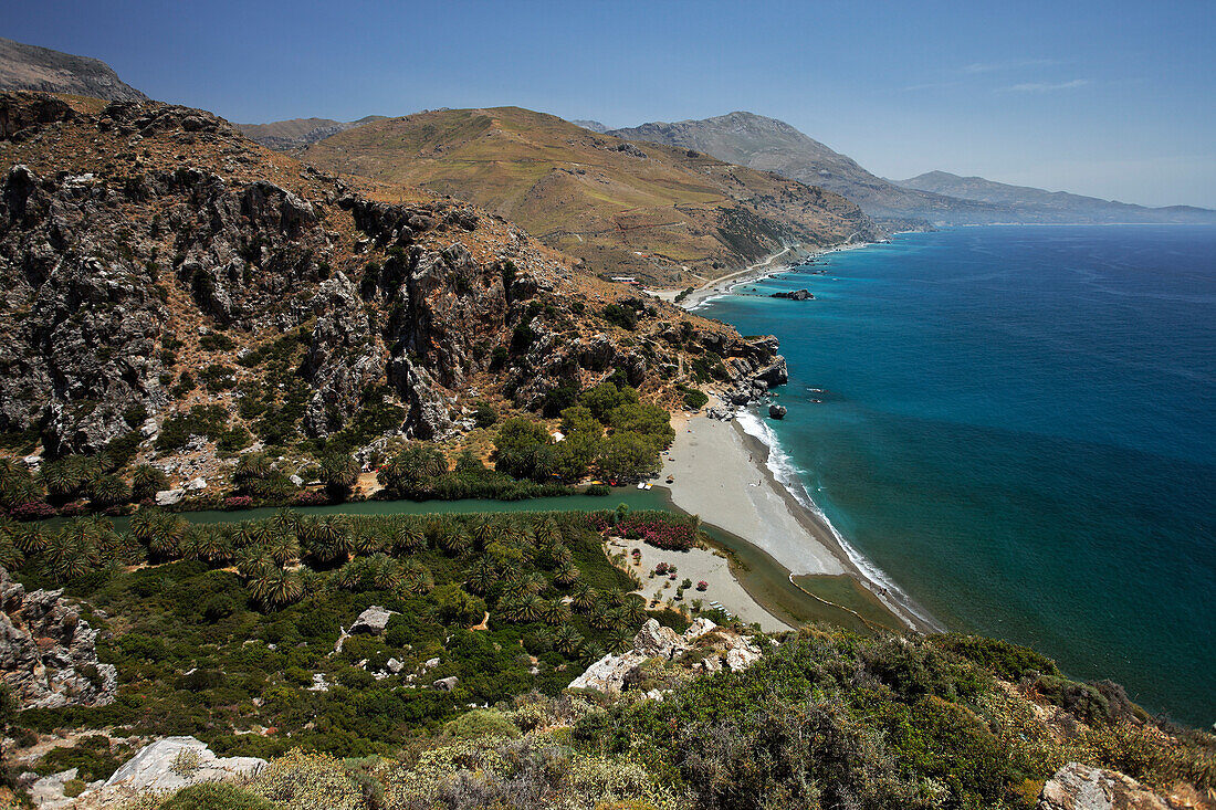 Palmenstrand von Preveli, Finikas, Präfektur Rethymno, Kreta, Griechenland