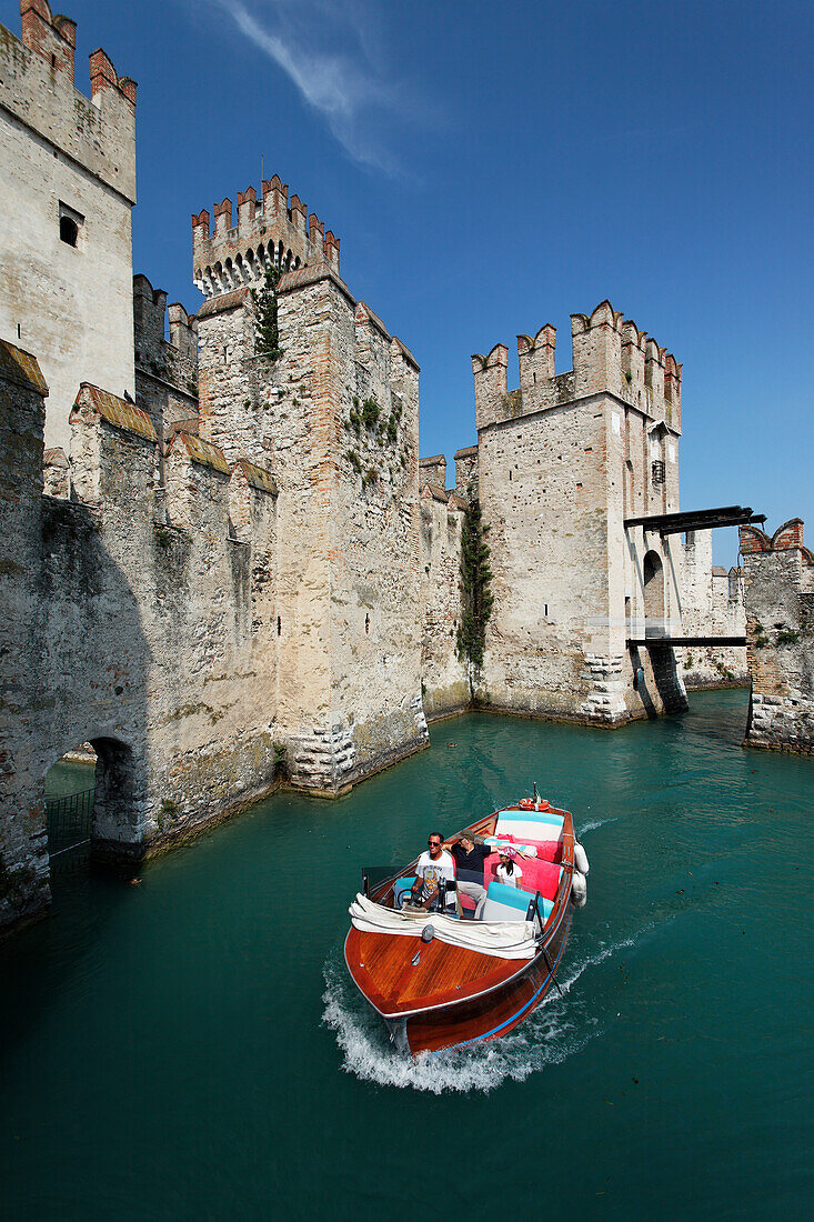 Boat, Scaliger Castle, Sirmione, Lake Garda, Veneto, Italy