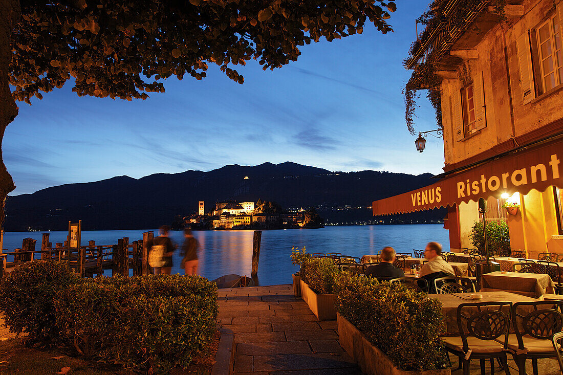 Isola San Giulio by night, Orta San Giulio, Lago d' Orta, Piedmont, Italy