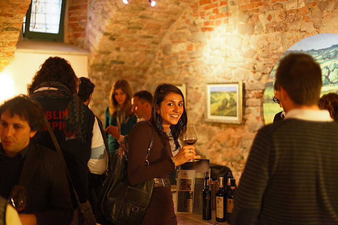 Woman, Wine tasting, La Morra, Langhe, Piedmont, Italy