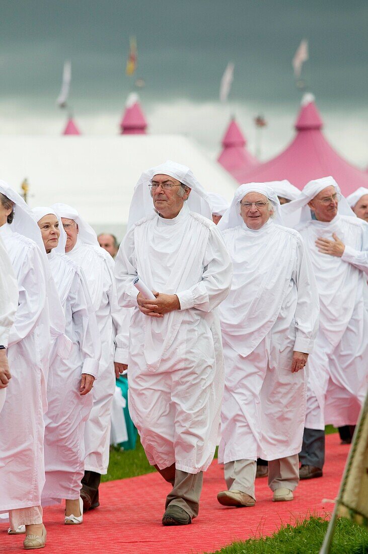 Members of the The Gorsedd of the Bards walking towards their ceremony at the National Eisteddfod of Wales, Bala, Gwynedd, August 2009