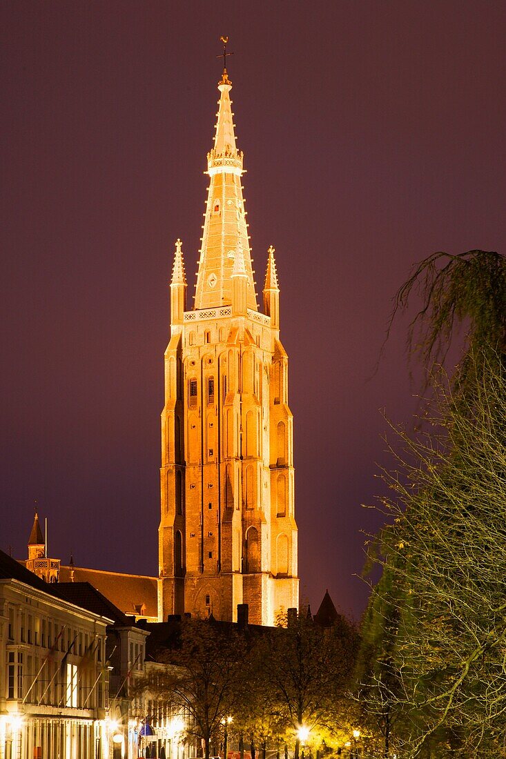 The Church of Our Lady at Dusk Bruges Belgium
