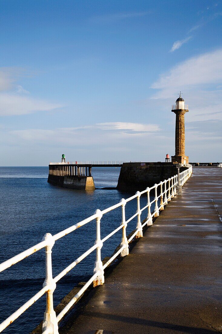 The West Pier at Sunrise in Whitby North Yorkshire England