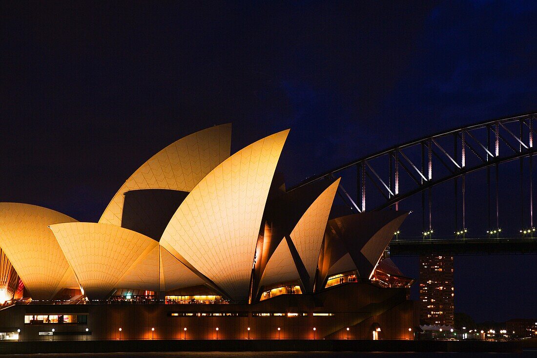 The Opera House and Harbour Bridge at Night Sydney New South Wales Australia
