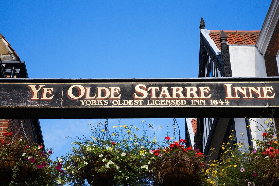 Ye Olde Starre Inne Sign over Stonegate York Yorkshire England