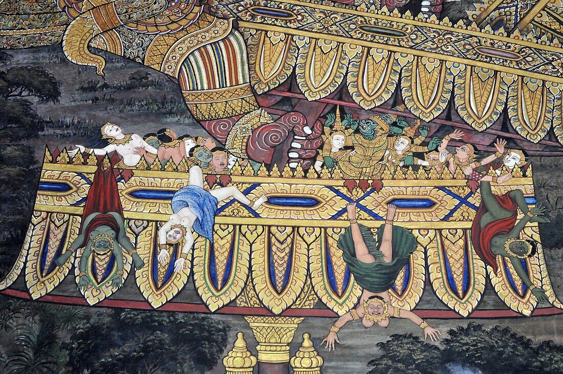 Bangkok (Thailand): Buddhist fresco at the Wat Phra Kaew