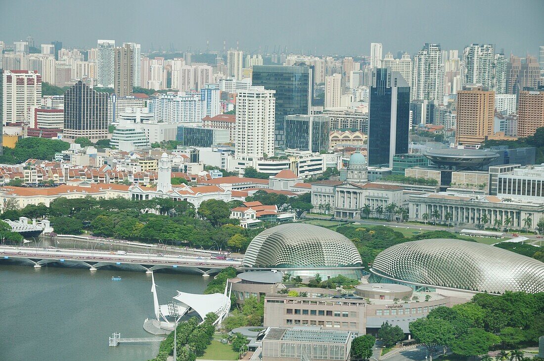 Singapore: view of the city, with the Esplanade Theatres on the Bay, from the Singapore Flyer