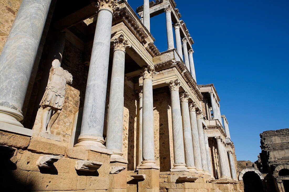 Overview of Roman theatre of Mérida city, in Badajoz province Extremadura Spain