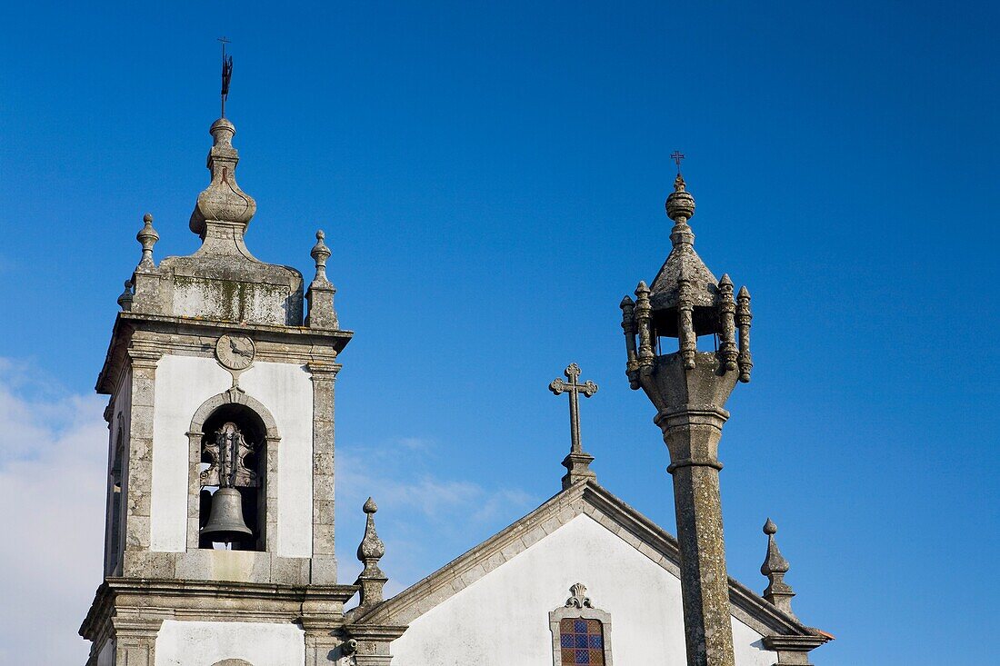 Pillory and San Pedro Church Trancoso village, in Beira Alta Guarda District Portugal