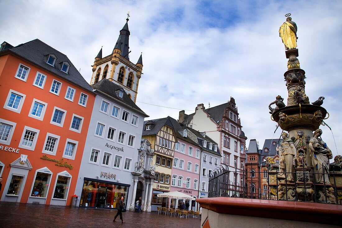 Central square and fountain in Trier. Mosel Valley. Germany