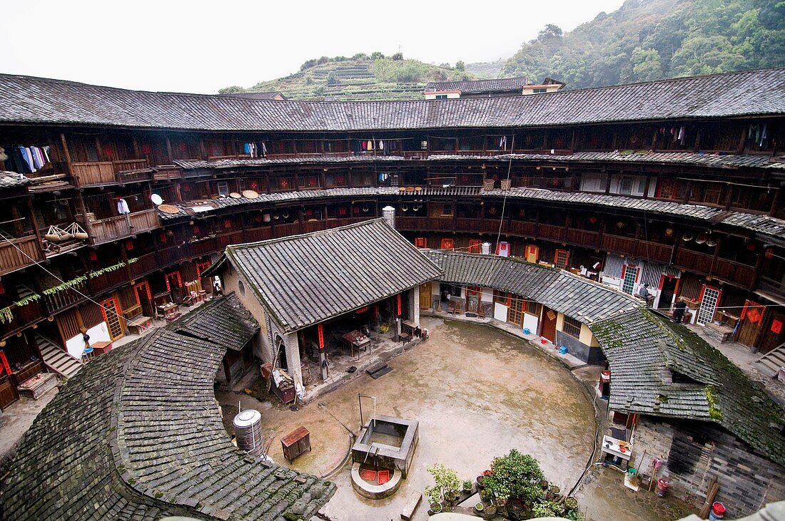 Inside a Tulou, A view down from this amazing gigantic building.