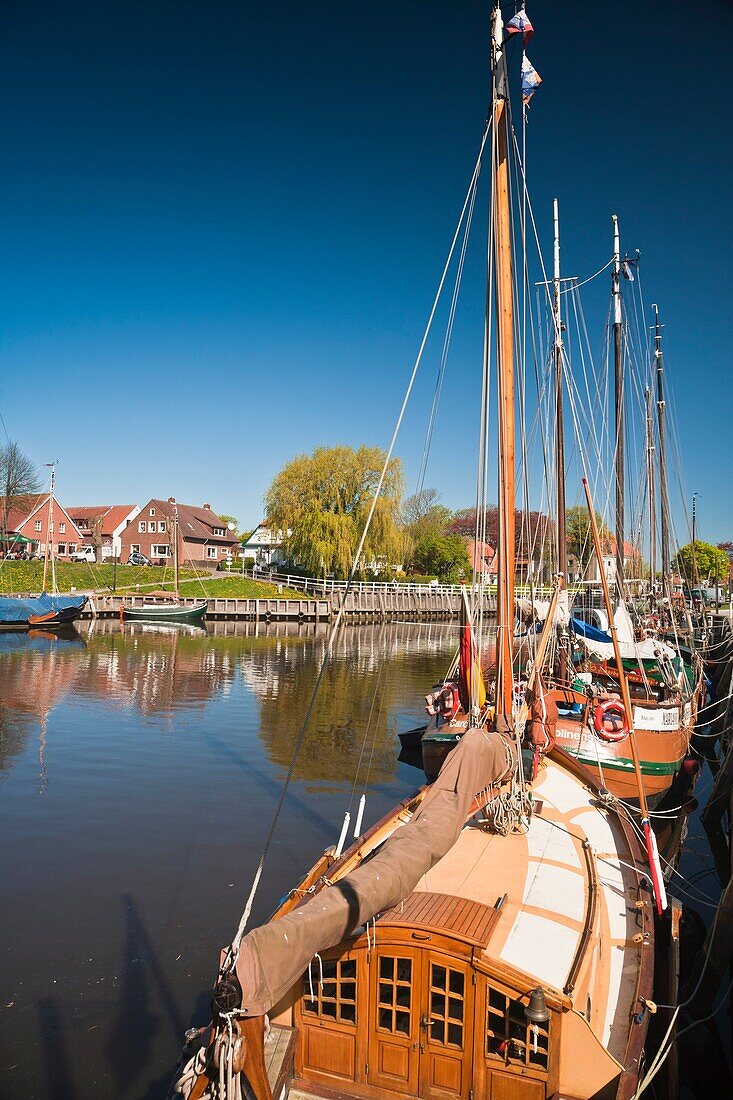 Sailboats in the historic harbor of Carolinensiel in East Frisia, Lower Saxony, Germany, Europe