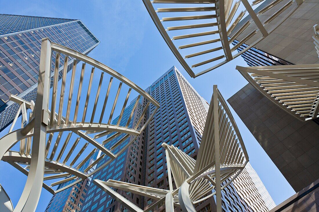 Modern architecture and skyscrapers on 7. Avenue in downtown Calgary, Alberta, Canada