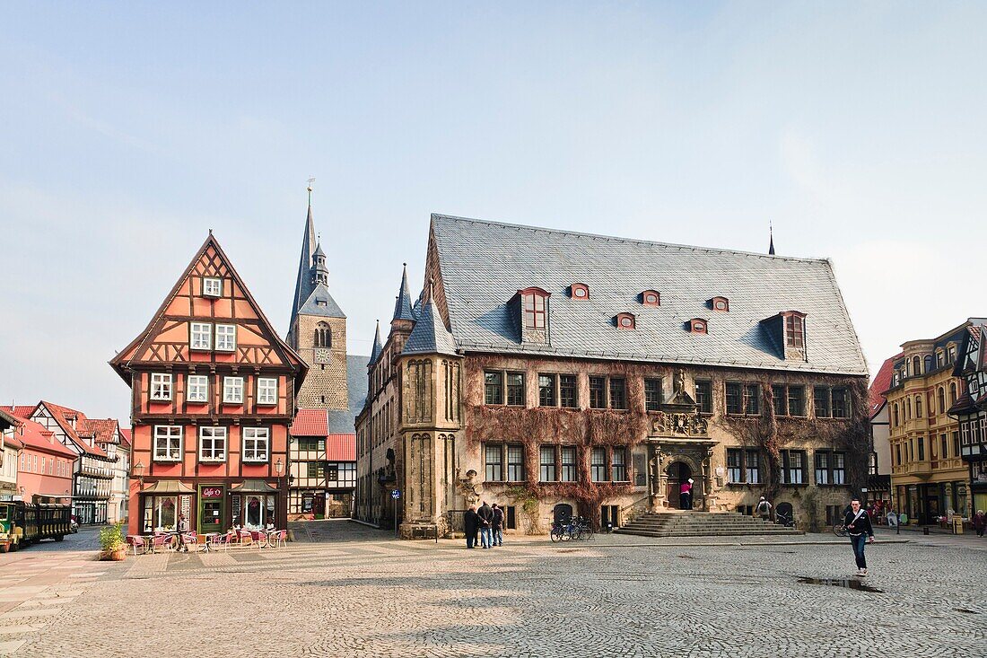 The historic market square of Quedlinburg, Harz, Saxony-Anhalt, Germany, Europe