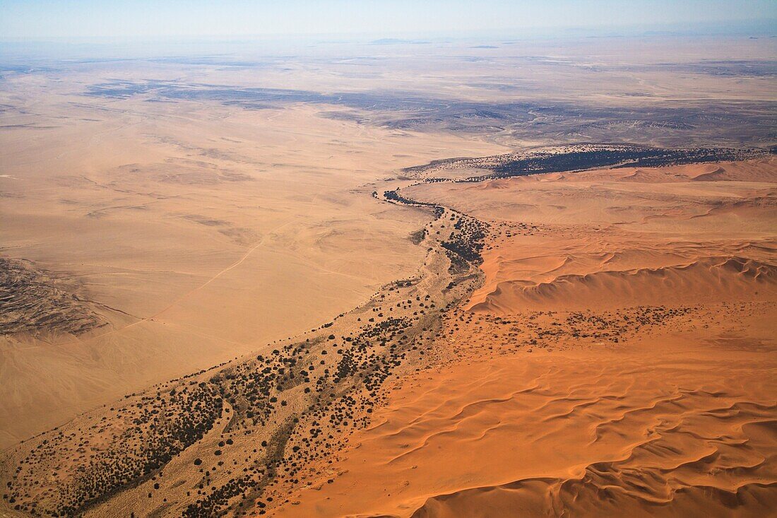 An aerial view of the Kuiseb riverbed and the Namib Naukluft Park, Namibia, Africa