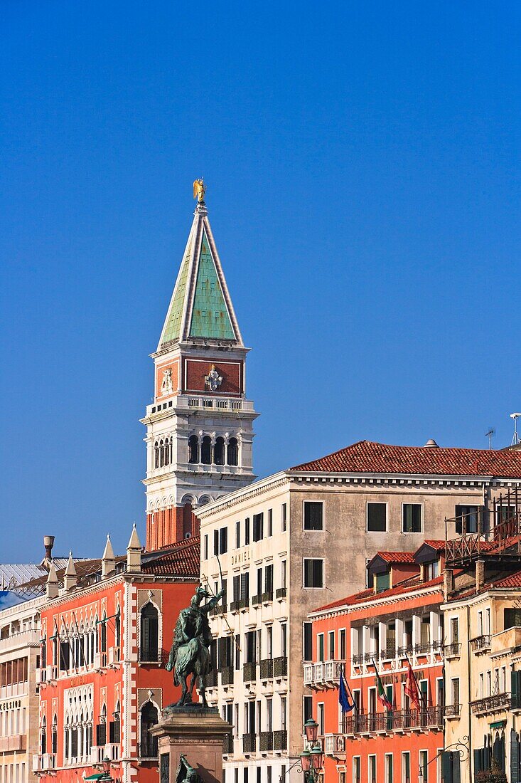 Campanile and surrounding houses in Venice, Italy, Europe