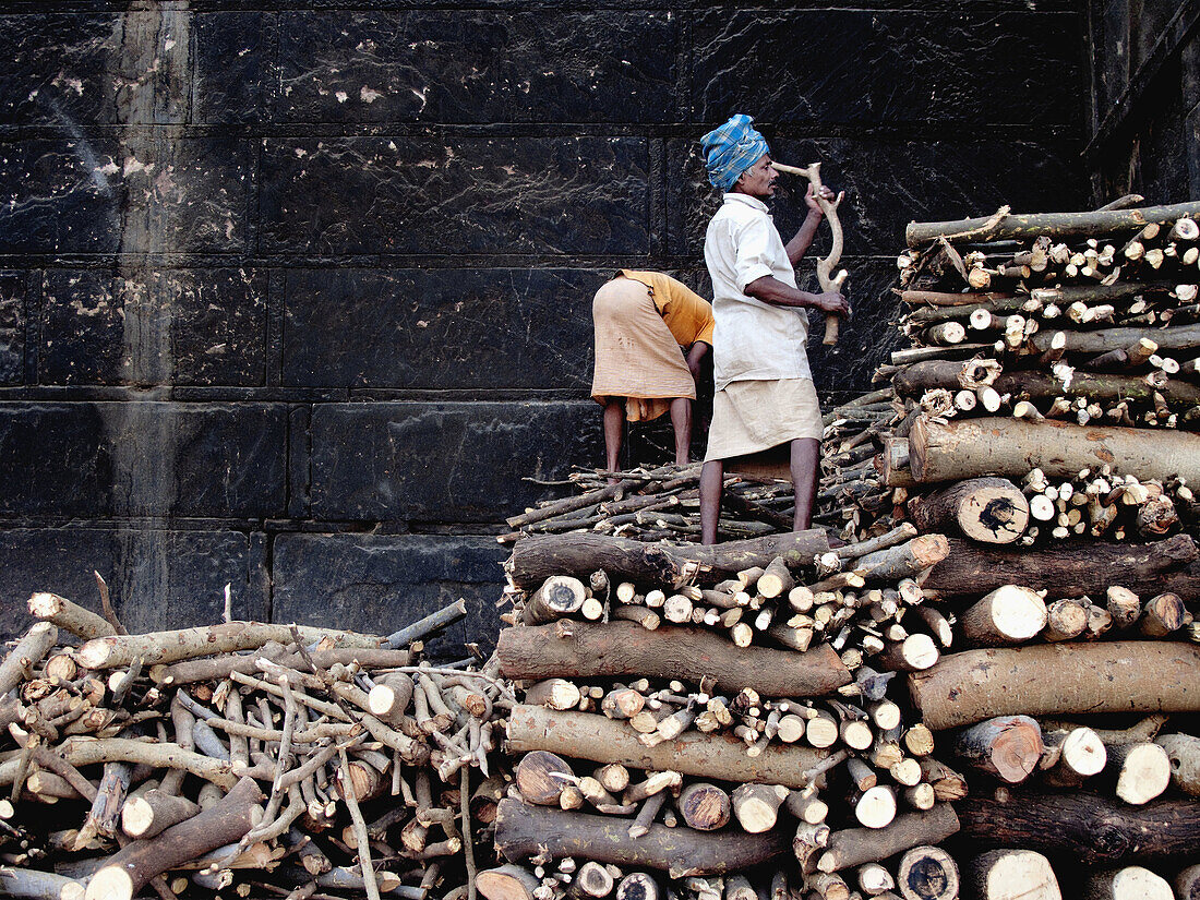 Firewood for cremation ceremonies, Varanasi, Uttar Pradesh, India