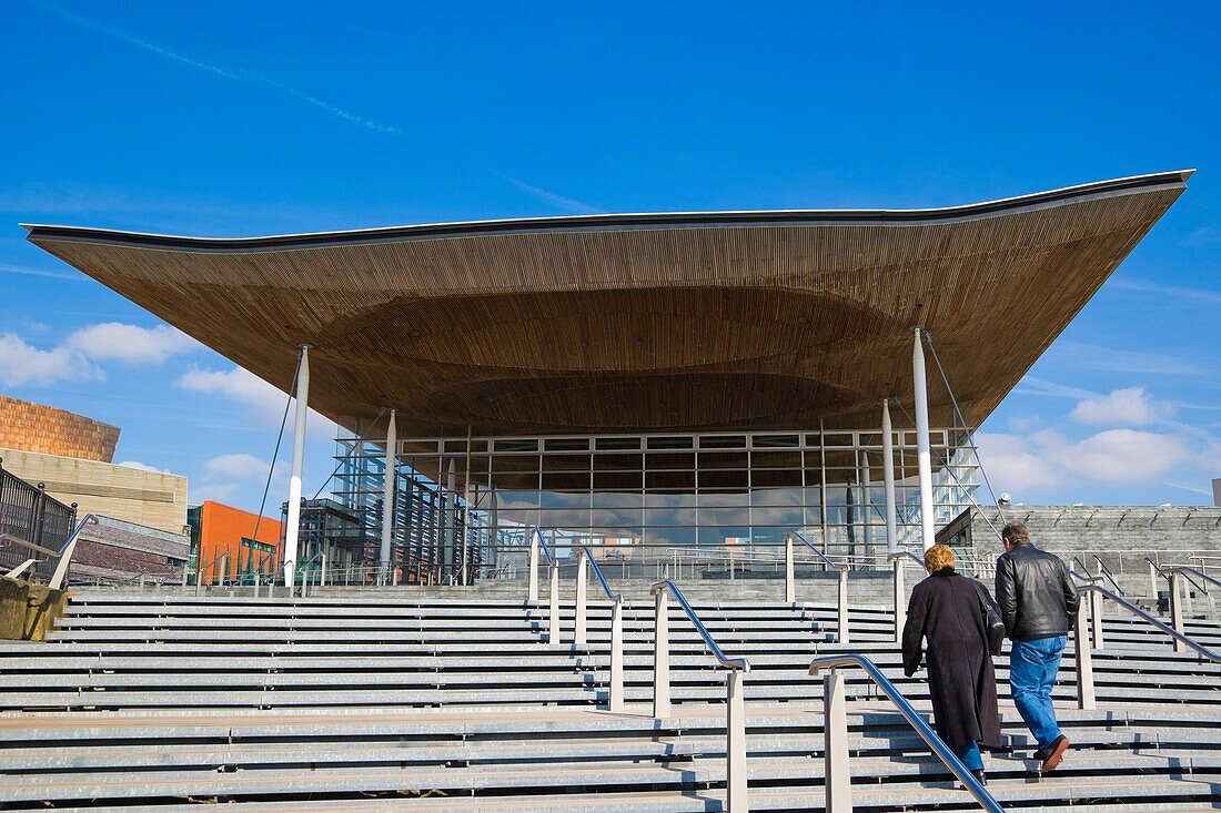 The Senedd, Legislature, Parliament, Senate, National Assembly building. by architect Richard Rogers. Cardiff Bay. Cardiff. Caerdydd. Wales. UK.