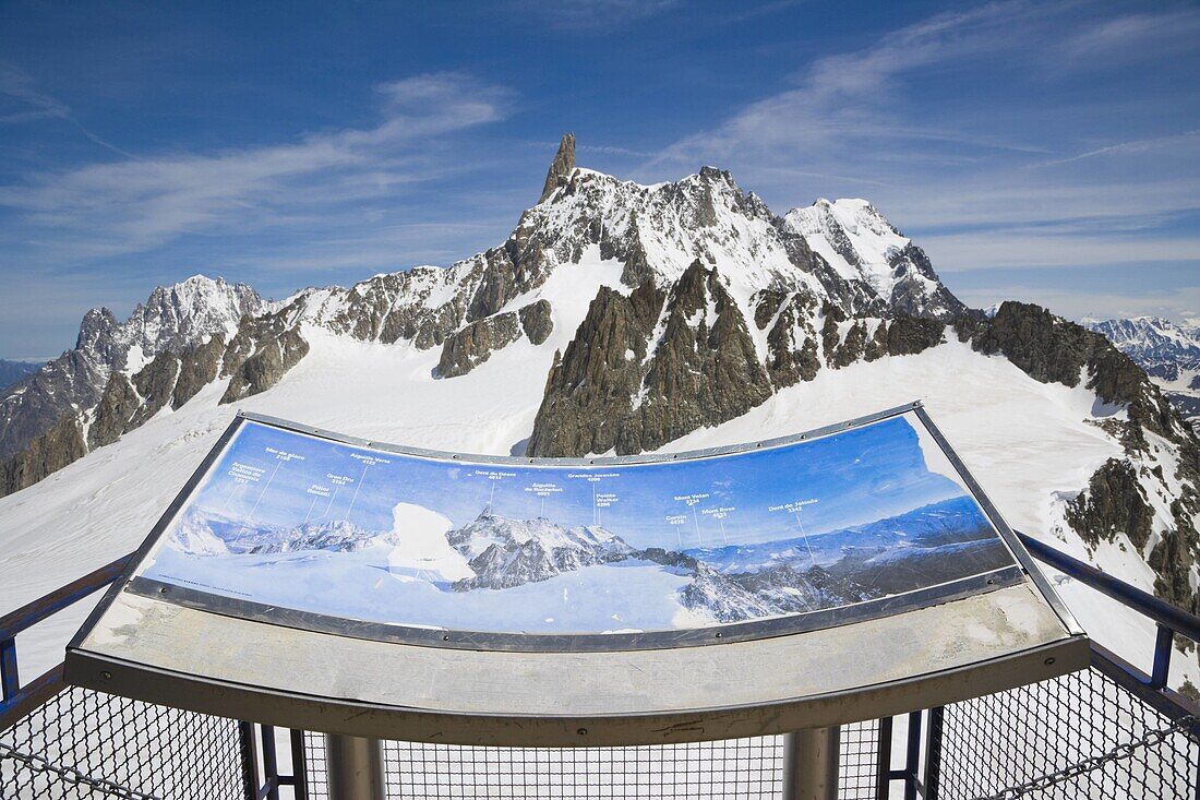 Dent du Geant at the western end of the Rochefort ridge from Glacier's terrace at Punta Helbronner. Mont Blanc Massif. Italy.