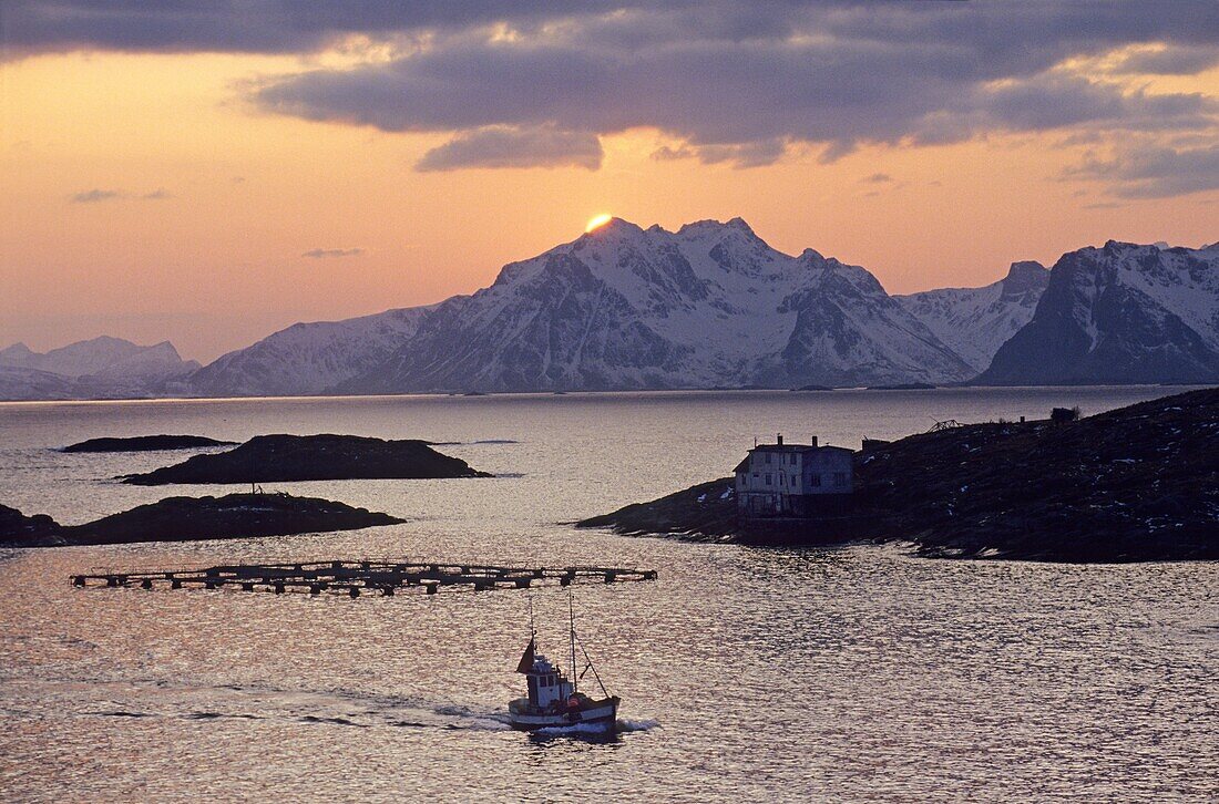 Norway, Nordland, Lofoten Islands, Fishing boat