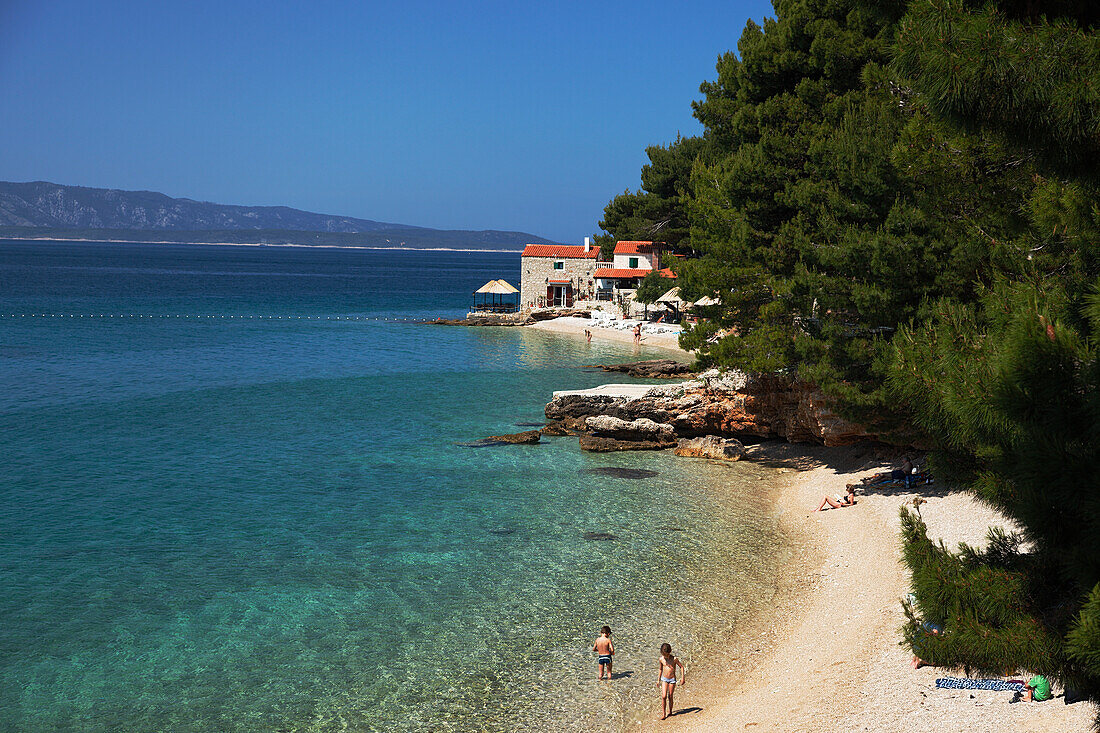 Restaurant at beach, Bol, Brac, Split-Dalmatia, Croatia