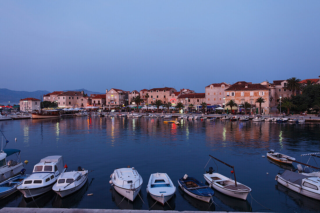 Harbor promenade in the evening, Supetar, Brac, Split-Dalmatia, Croatia