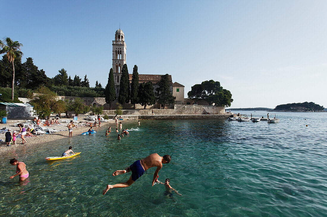 Beach near Franciscan Monastery, Sridnji, peninsula, Hvar, Hvar, Split-Dalmatia, Croatia