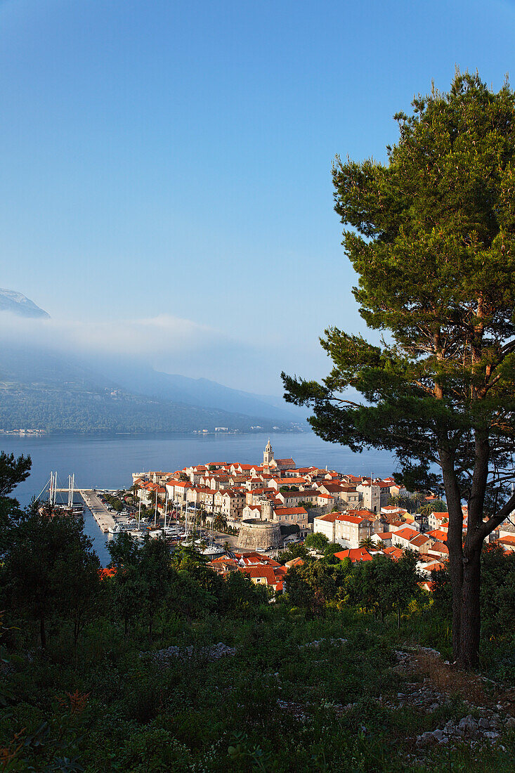 View to Old Town of Korcula, Korcula, Dubrovnik-Neretva county, Dalmatia, Croatia