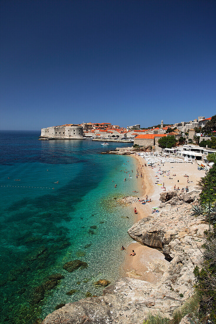 Bathing beach with Eastwest Beach Club, Dubrovnik, Dubrovnik-Neretva county, Dalmatia, Croatia
