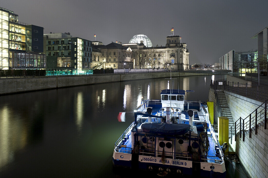 Government sector with the Reichstag building and river Spree, Berlin, Germany, Europe