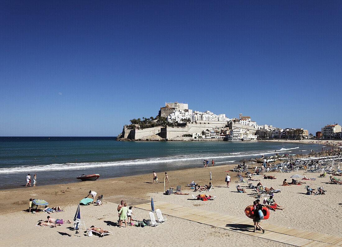 Altstadt mit Burg, Peniscola, Valencia, Costa del Azahar, Provinz Castello, Spanien