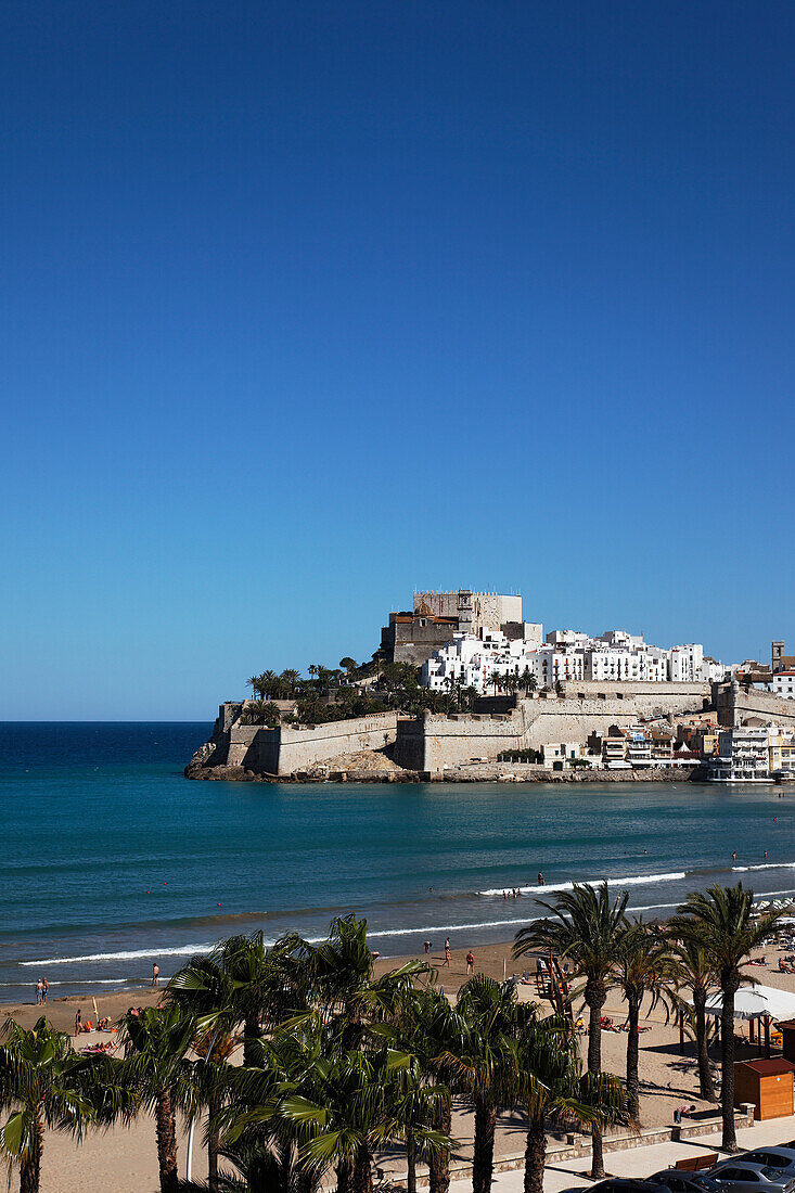 Old town with castle, Peniscola, Valencia, Costa del Azahar, Province Castello, Spain