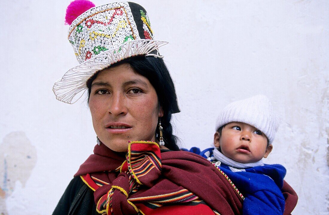 Woman and his son in Tarabuco Sucre Bolivia
