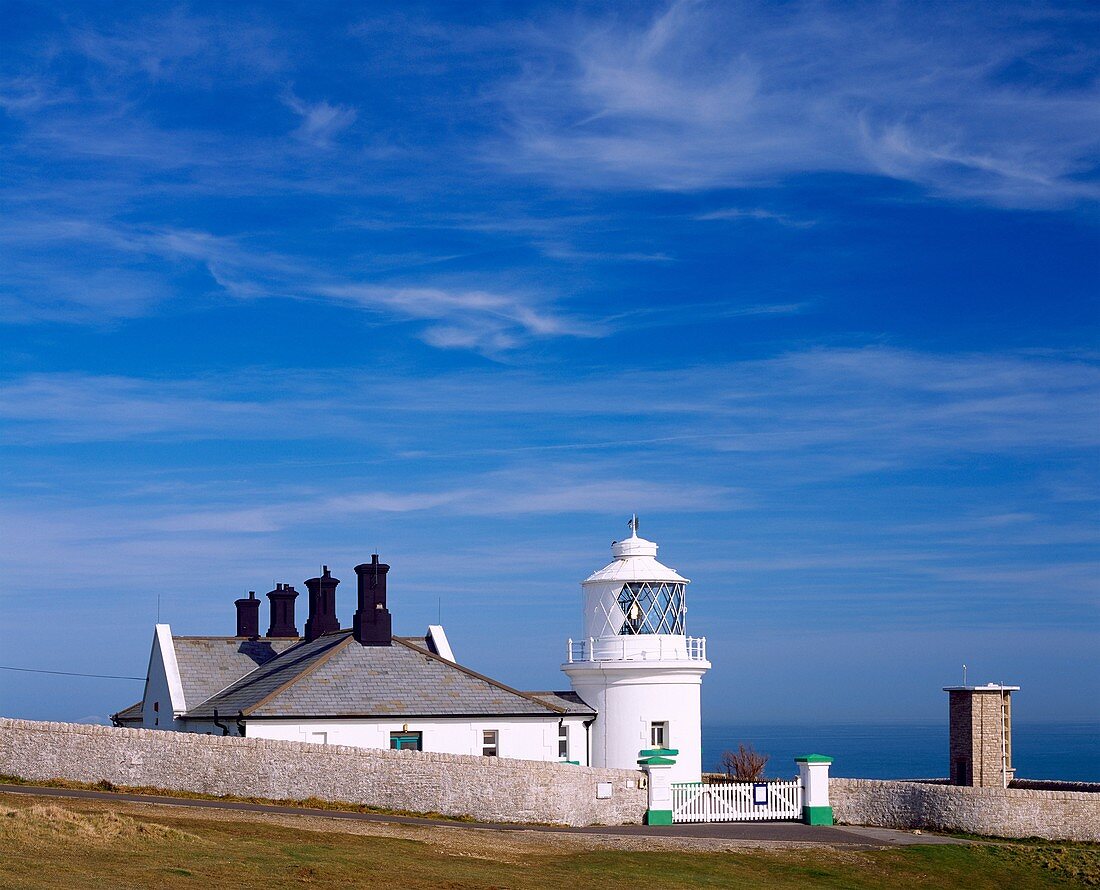 Anvil Point lighthouse on the Dorset Jurassic Coast near Swanage, Dorset, England, United Kingdom