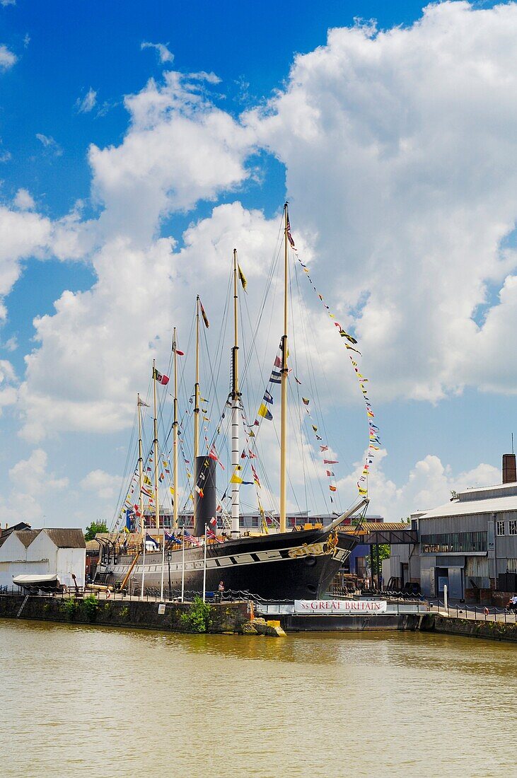 Isambard Kingdom Brunel's SS Great Britain in it's final resting place, the Great Western Dockyard in Bristol - the very same dockyard in which it was built in 1843 The SS Great Britain was the world's first steam powered iron hulled ocean liner and is c