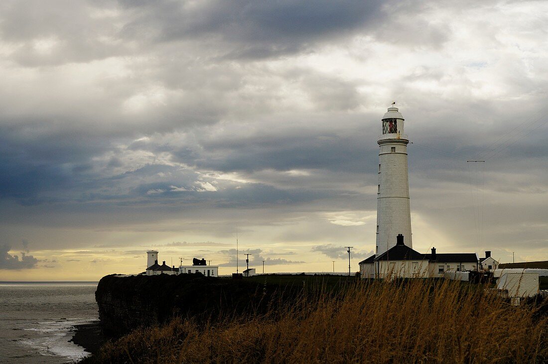 The lighthouse at Nash Point near Marcross on the Glamorgan Heritage Coast of South Wales overlooking the Bristol Channel