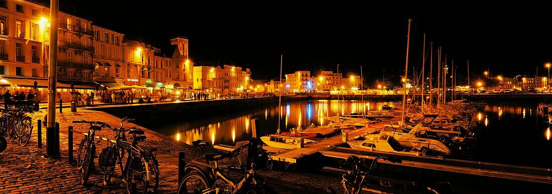 The old port of La Rochelle on the Atlantic Coast of France at night