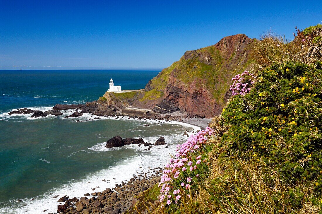Hartland Point lighthouse on the North Devon Coast, England, United Kingdom