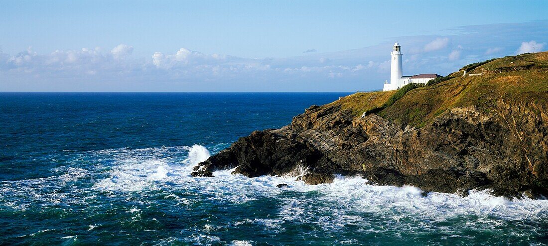 Stinking Cove and the lighthouse at Trevose Head on the North Cornwall coast near Padstow, Cornwall, England, United Kingdom