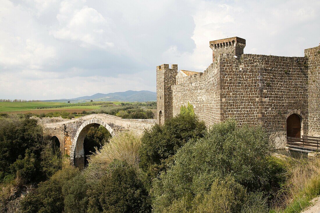 europe, italy, lazio, vulci, castle of the abbey and bridge of the abbey