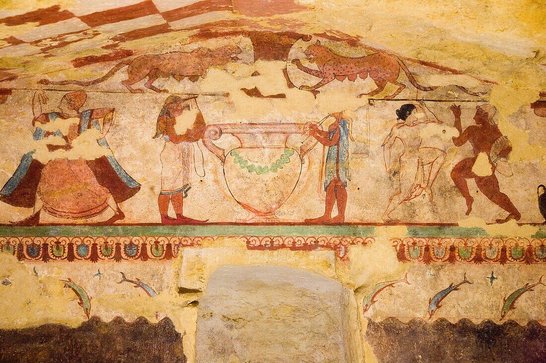 europe, italy, lazio, tarquinia, necropolis of monte calvario, tomb of the lioness, around 520 BC