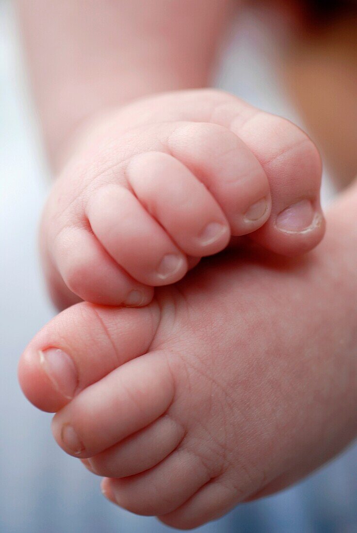 Newborn baby curled up feet