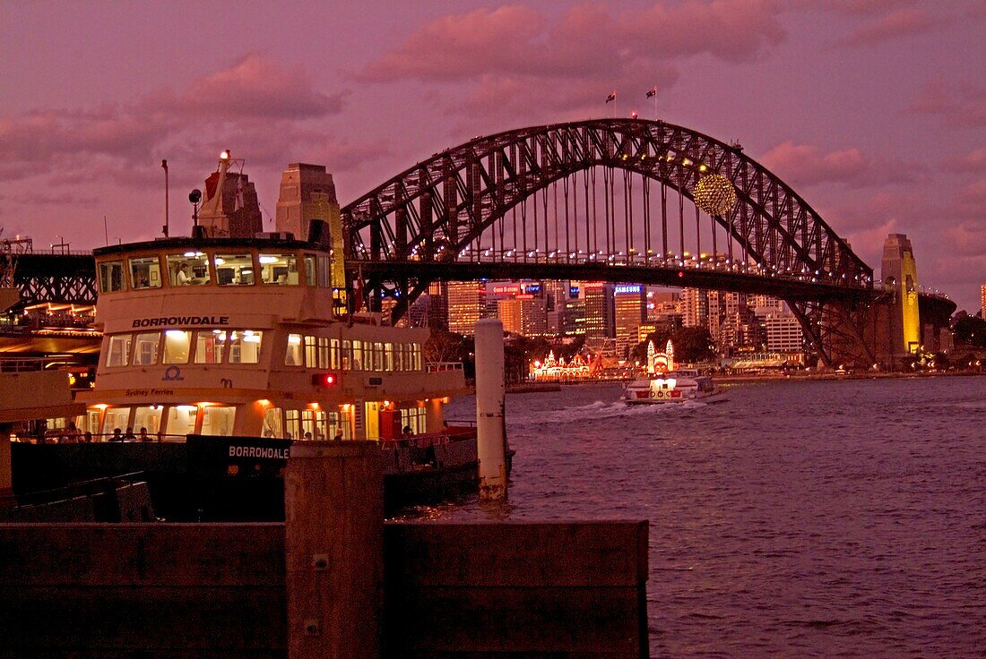 Sydney Harbour Bridge at dusk from Circular Quay