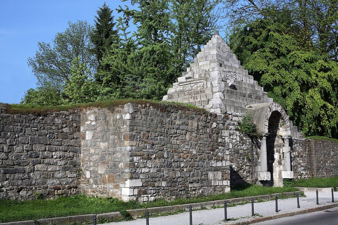 Ljubljana capital and the wall of Adrian romain