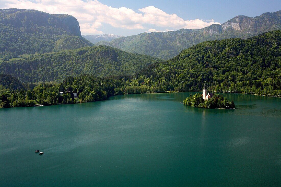 Bled lake, Bled's castle and island with Maria's Church