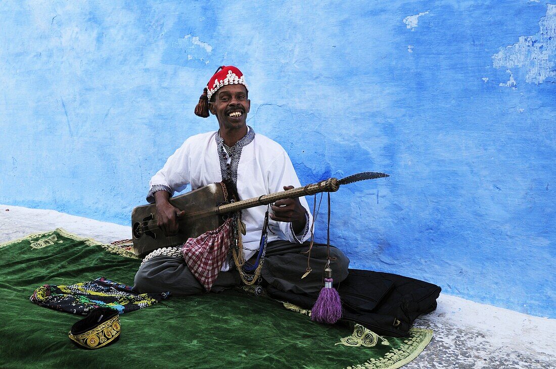 A Street Musician in the Kasbah des Oudaias, Rabat, Morocco, North Africa