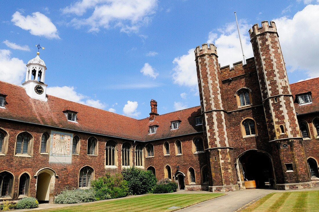Old Court and Gatehouse at Queens College, Cambridge, England, UK